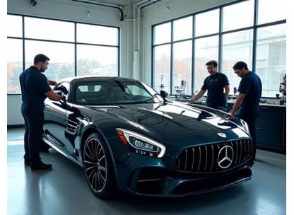 Equipe Éclat Auto Care en action dans leur atelier, présentant leur savoir-faire